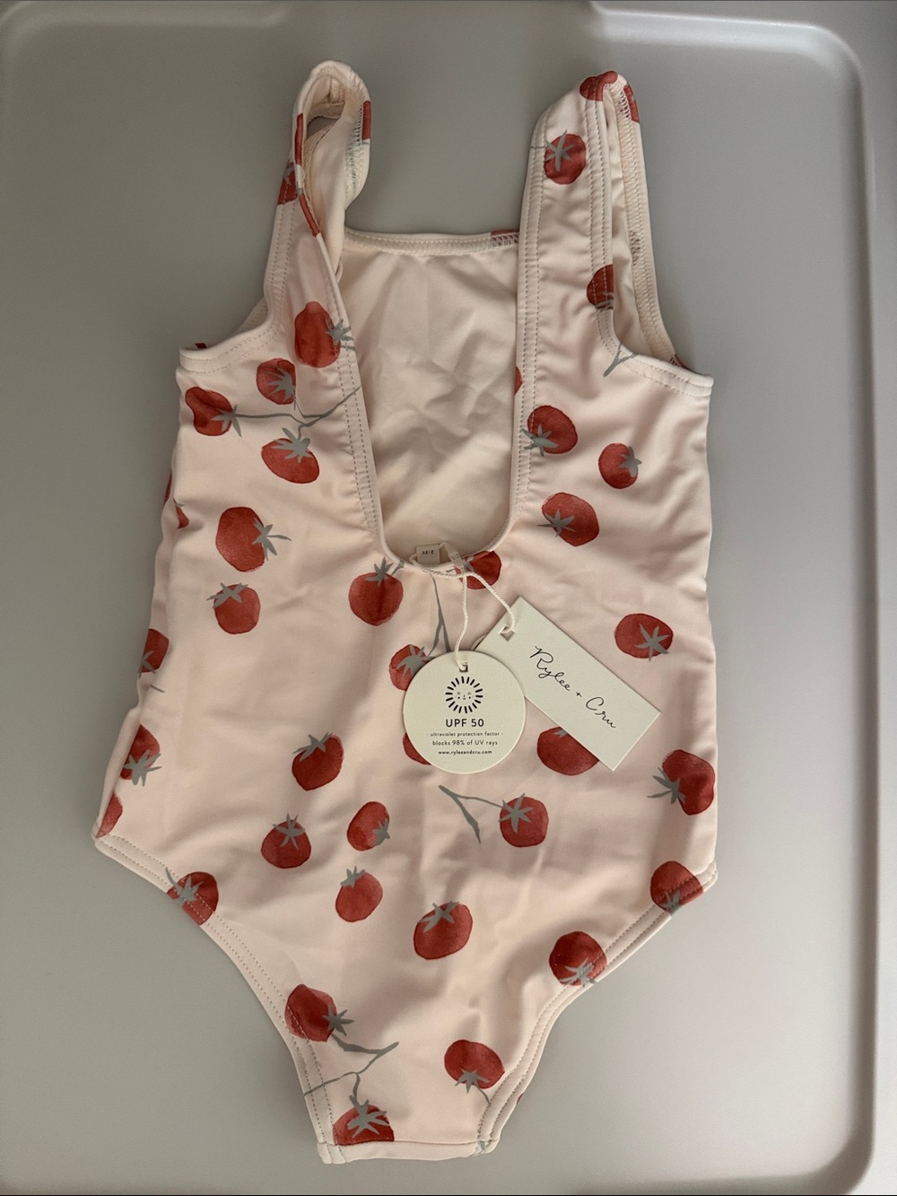Rylee + Cru Cream One-Piece Swimsuit with Red Tomato Print - Picture 2 of 3